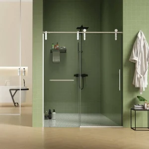 Boosicavelly 60 in. W x 71 in. H Double Sliding Frameless Shower Door in Brushed Nickel Finish with Clear Glass