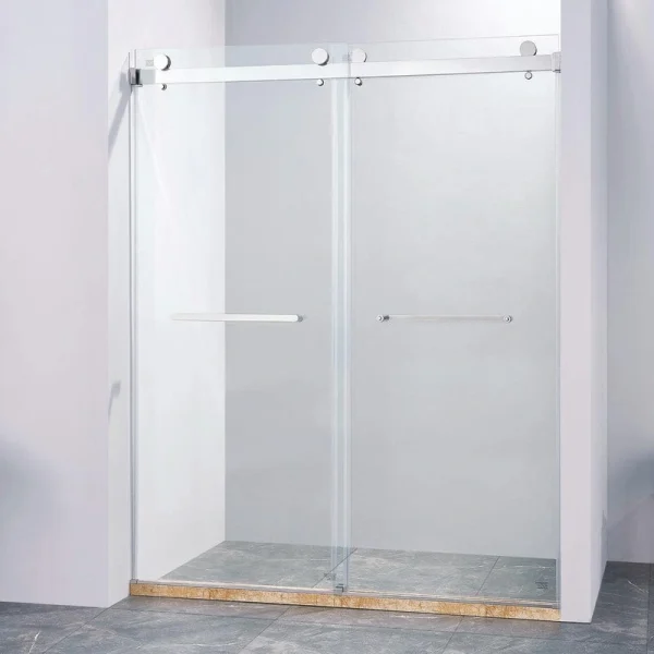 Boosicavelly Double Sliding Frameless Shower Door in Chrome Finish with Tempered Glass 60 in. W x 75 in. H