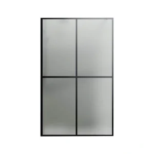 Boosicavelly Fixed Framed Shower Door in Black Finish with Frosted Glass 34 in. W x 72 in. H