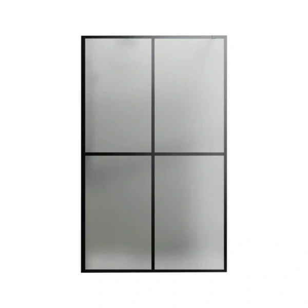 Boosicavelly Fixed Framed Shower Door in Black Finish with Frosted Glass 34 in. W x 72 in. H