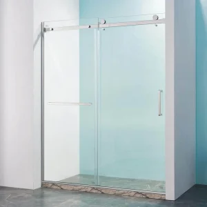 Boosicavelly Single Sliding Semi-Frameless Shower Door in Brushed Nickel Finish with Tempered Glass 60 in. W x 75 in. H