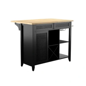 Boston Loft Furnishings Black Composite Base with Composite Wood Top Kitchen Island (28-in x 48.25-in x 36-in)