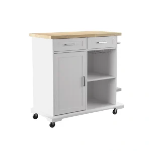 Boston Loft Furnishings White Composite Base with Composite Wood Top Rolling Kitchen Island (18-in x 37.5-in x 36.25-in)
