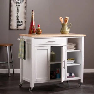 Boston Loft Furnishings White Composite Base with Wood Top Kitchen Island (19-in x 41-in x 35-in)