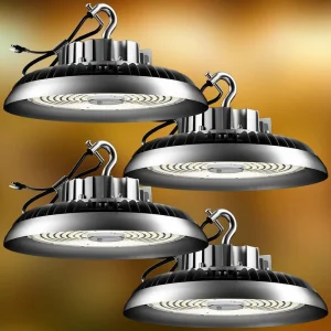 bulbeats 4-Pack of 450-Watt LED High Bay Light 67500 Lumens High Bay LED Shop Lights AC 100-277-Volt UFO LED Lights for Warehouse