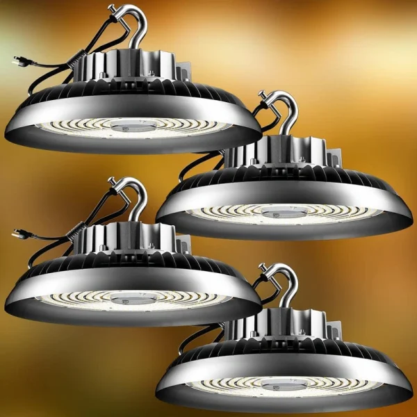 bulbeats 4-Pack of 450-Watt LED High Bay Light 67500 Lumens High Bay LED Shop Lights AC 100-277-Volt UFO LED Lights for Warehouse