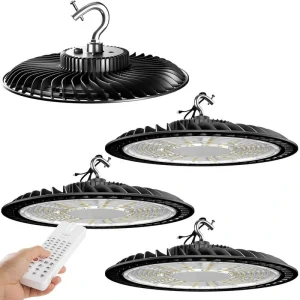 bulbeats 4Pack Of 250W LED High Bay Light with Motion Sensor, AC100-277V UFO High Bay LED Shop Light 35000LM UFO Lights