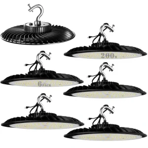 bulbeats 6-Pack of 200-Watt LED High Bay Light 30000LM High Bay LED Shop Lights AC100-277V Commercial Bay Lighting for Warehouse
