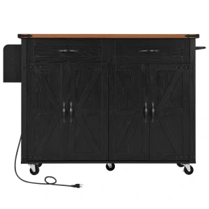 Bybafun Black Mdf Base with Mdf Top Rolling Kitchen Island (17.7-in x 53.5-in x 36.5-in)