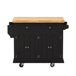 Bybafun Black Mdf Base with Mdf Wood Top Rolling Kitchen Cart (17.5-in x 43.7-in x 32.5-in)
