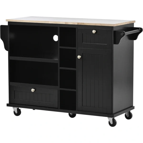 Bybafun Black Mdf Base with Wood Top Rolling Kitchen Cart (18.1-in x 50.8-in x 36.2-in)