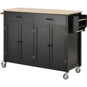 Bybafun Black Mdf Base with Wood Top Rolling Kitchen Cart (18.5-in x 54.33-in x 36.22-in)