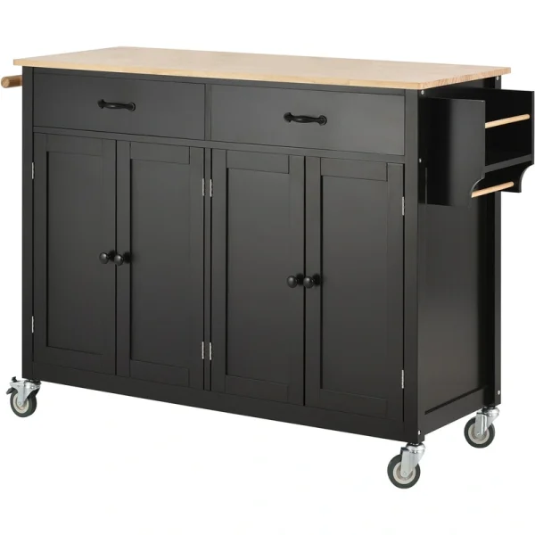Bybafun Black Mdf Base with Wood Top Rolling Kitchen Cart (18.5-in x 54.33-in x 36.22-in)