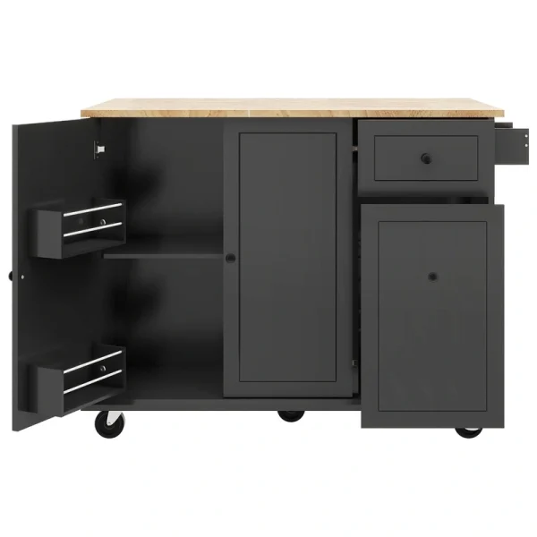 Bybafun Black Mdf Base with Wood Top Rolling Kitchen Cart (28.7-in x 53.9-in x 36.8-in)