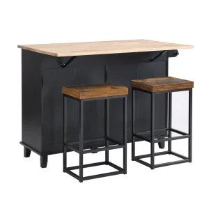 Bybafun Black Mdf Base with Wood Top Rolling Kitchen Island (29.5-in x 50.3-in x 36.6-in)