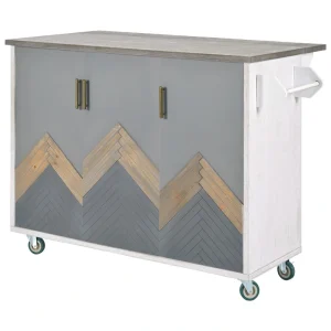 Bybafun Blue Mdf Base with Mdf Wood Top Rolling Kitchen Cart (25.7-in x 51.6-in x 36.7-in)