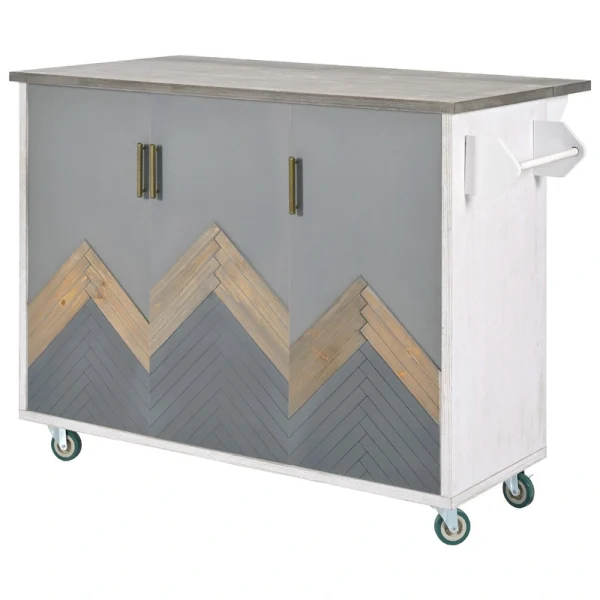 Bybafun Blue Mdf Base with Mdf Wood Top Rolling Kitchen Cart (25.7-in x 51.6-in x 36.7-in)