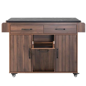 Bybafun Brown Mdf Base with Mdf Wood Top Rolling Kitchen Cart (19.7-in x 43.8-in x 35-in)