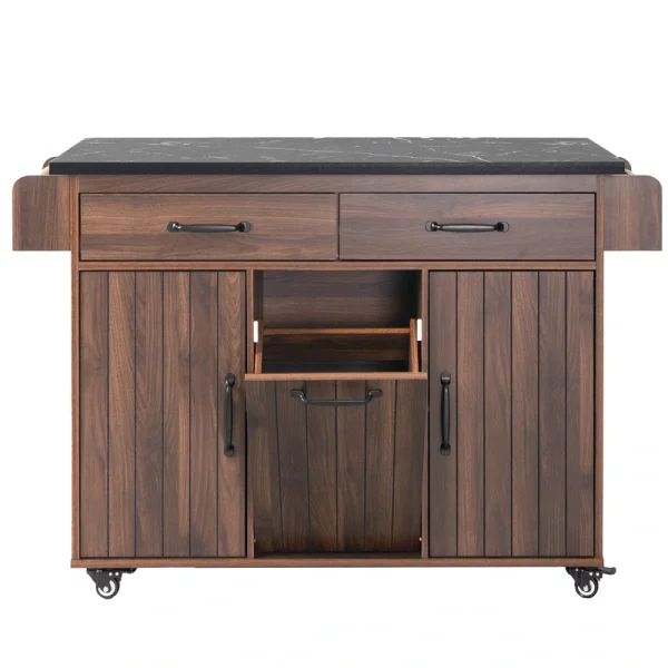 Bybafun Brown Mdf Base with Mdf Wood Top Rolling Kitchen Cart (19.7-in x 43.8-in x 35-in)