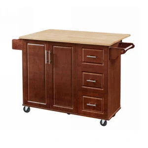 Bybafun Brown Mdf Base with Mdf Wood Top Rolling Kitchen Island (18.1-in x 53.8-in x 35.5-in)