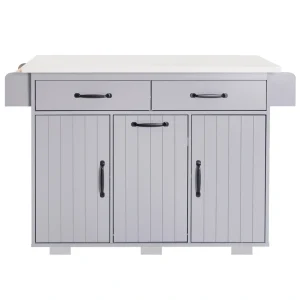 Bybafun Gray Mdf Base with Mdf Wood Top Rolling Kitchen Cart (20.6-in x 51-in x 35-in)
