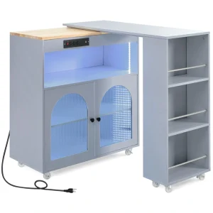 Bybafun Gray Mdf Base with Mdf Wood Top Rolling Kitchen Island (15.8-in x 56.3-in x 37.1-in)