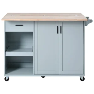 Bybafun Gray Mdf Base with Mdf Wood Top Rolling Kitchen Island (33.2-in x 49-in x 37.5-in)