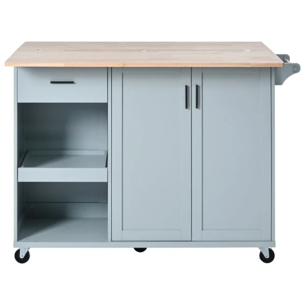 Bybafun Gray Mdf Base with Mdf Wood Top Rolling Kitchen Island (33.2-in x 49-in x 37.5-in)