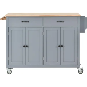 Bybafun Gray Mdf Base with Wood Top Rolling Kitchen Cart (18.5-in x 54.33-in x 36.22-in)