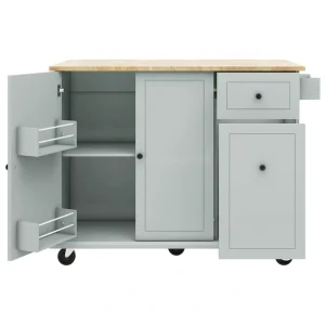 Bybafun Gray Mdf Base with Wood Top Rolling Kitchen Cart (28.7-in x 53.9-in x 36.8-in)