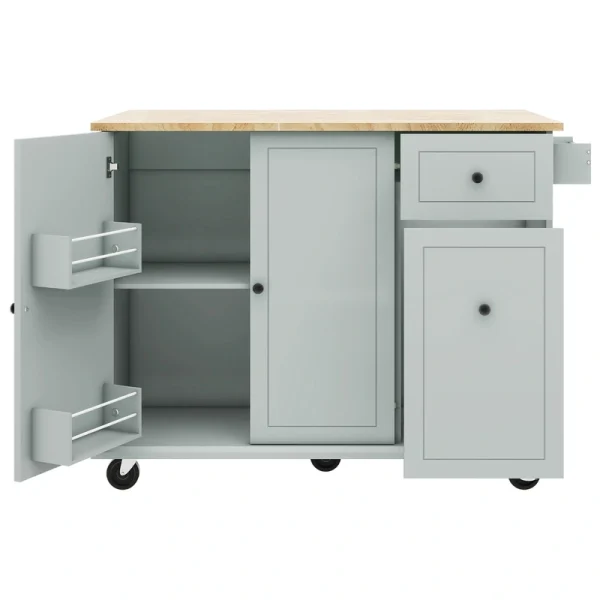 Bybafun Gray Mdf Base with Wood Top Rolling Kitchen Cart (28.7-in x 53.9-in x 36.8-in)