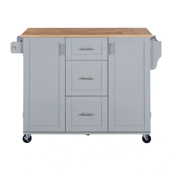 Bybafun Gray Mdf Base with Wood Top Rolling Kitchen Island (17-in x 50-in x 36.9-in)