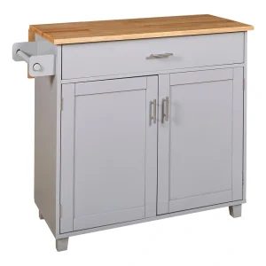 Bybafun Gray Mdf Base with Wood Top Rolling Kitchen Island (25.7-in x 39-in x 34-in)