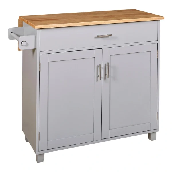 Bybafun Gray Mdf Base with Wood Top Rolling Kitchen Island (25.7-in x 39-in x 34-in)