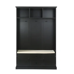 Bybafun Midcentury 47.2-in Black Wood Hall Tree