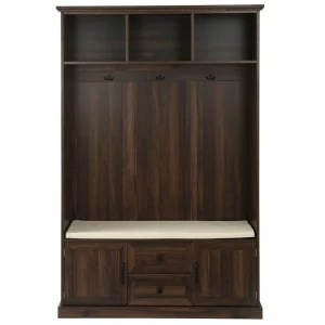 Bybafun Midcentury 47.2-in Brown Wood Hall Tree