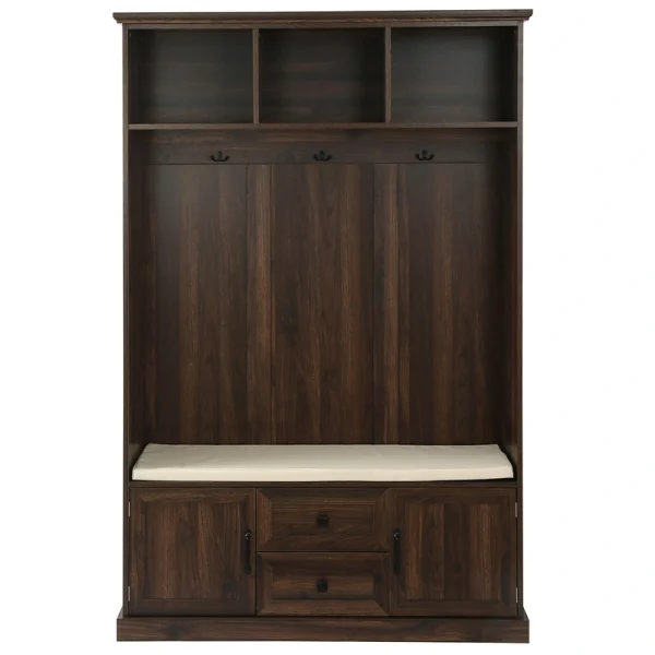 Bybafun Midcentury 47.2-in Brown Wood Hall Tree