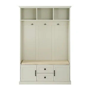 Bybafun Midcentury 47.2-in Off-white Wood Hall Tree