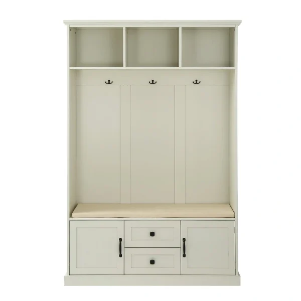 Bybafun Midcentury 47.2-in Off-white Wood Hall Tree