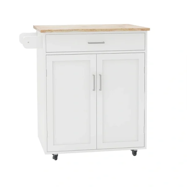 Bybafun White Mdf Base with Mdf Wood Top Rolling Kitchen Cart (17.7-in x 32.9-in x 36-in)
