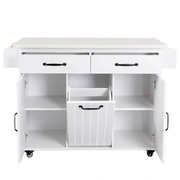 Bybafun White Mdf Base with Mdf Wood Top Rolling Kitchen Cart (19.7-in x 43.8-in x 35-in)