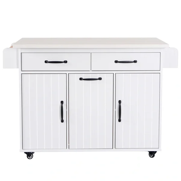Bybafun White Mdf Base with Mdf Wood Top Rolling Kitchen Cart (20.6-in x 51-in x 35-in)