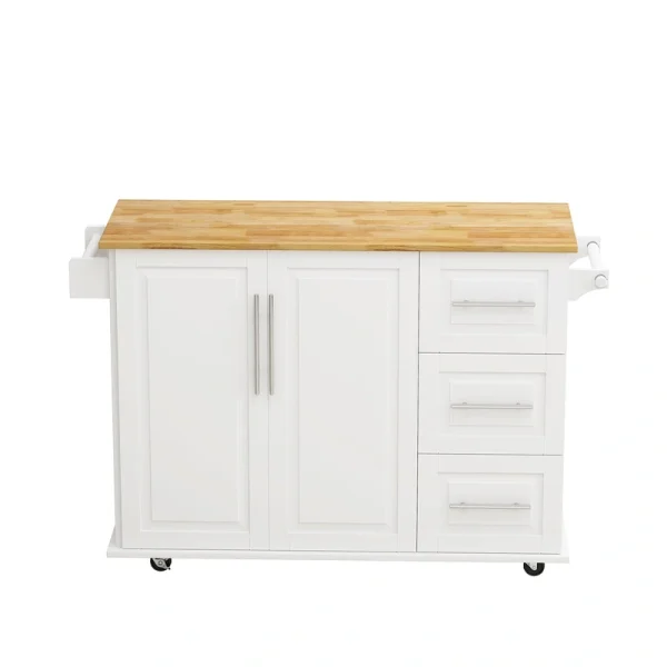 Bybafun White Mdf Base with Mdf Wood Top Rolling Kitchen Cart (29.9-in x 52-in x 35.4-in)