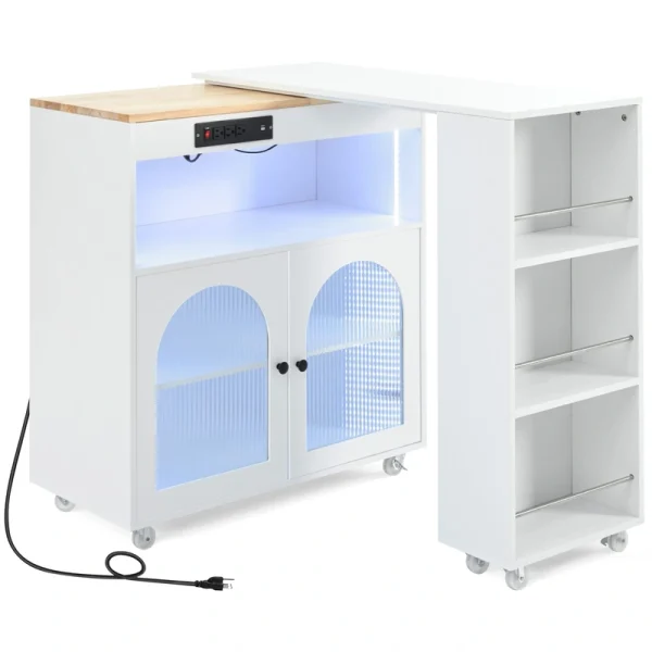 Bybafun White Mdf Base with Mdf Wood Top Rolling Kitchen Island (15.8-in x 56.3-in x 37.1-in)