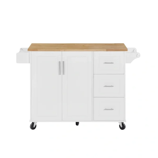Bybafun White Mdf Base with Mdf Wood Top Rolling Kitchen Island (18.1-in x 53.8-in x 35.5-in)