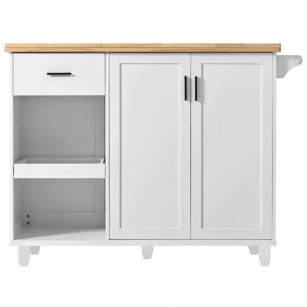 Bybafun White Mdf Base with Mdf Wood Top Rolling Kitchen Island (33.2-in x 49-in x 37.5-in)