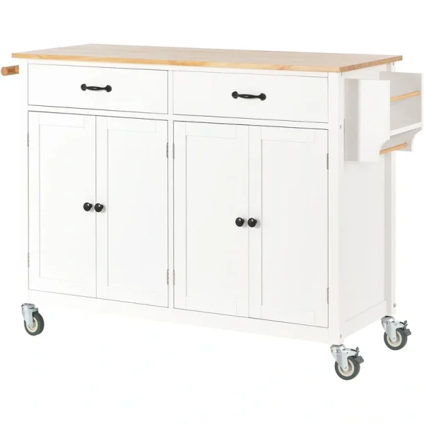 Bybafun White Mdf Base with Wood Top Rolling Kitchen Cart (18.5-in x 54.33-in x 36.22-in)