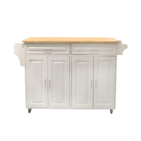 Bybafun White Mdf Base with Wood Top Rolling Kitchen Island (18.1-in x 53.9-in x 35-in)