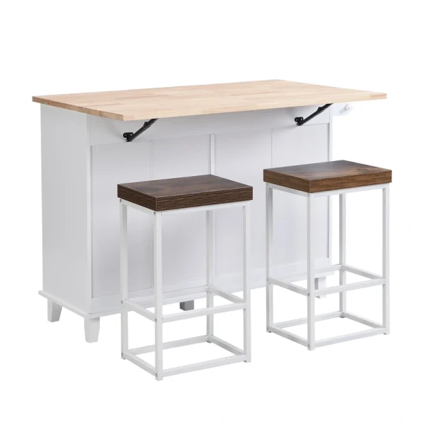 Bybafun White Mdf Base with Wood Top Rolling Kitchen Island (29.5-in x 50.3-in x 36.6-in)