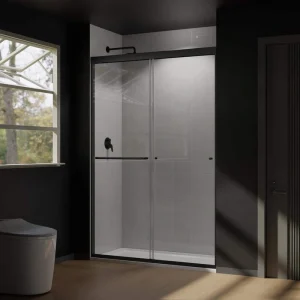 CASAINC 48 in. W x 72 in. H Framed Sliding Shower Door in Black with Tempered Glass